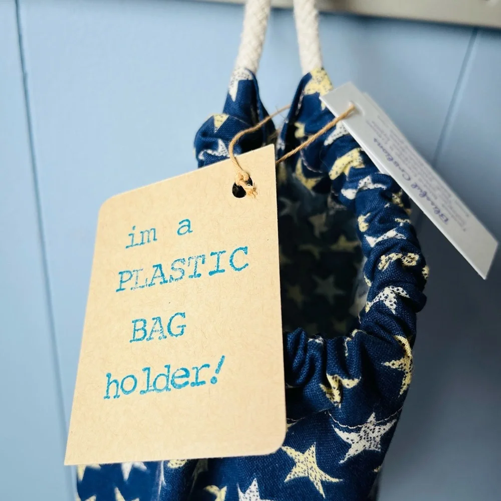 1-pc Handmade Plastic Bag / Grocery Bag Holder — Blue with Stars